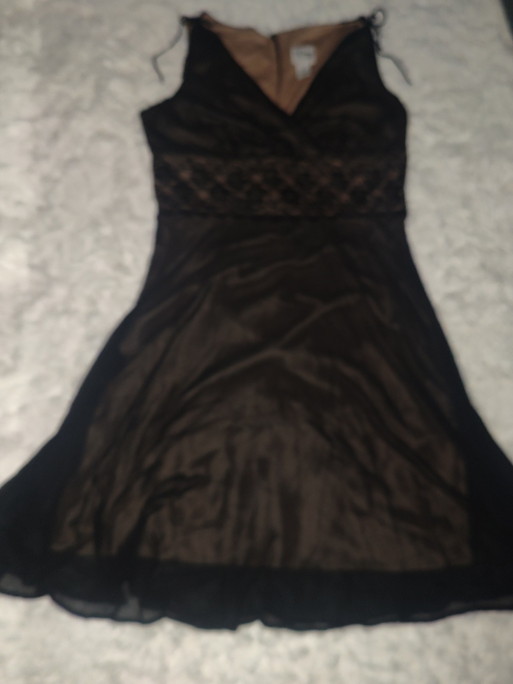 Black Sleeveless V-Neck Skin Tone Sheer Overlay Dress